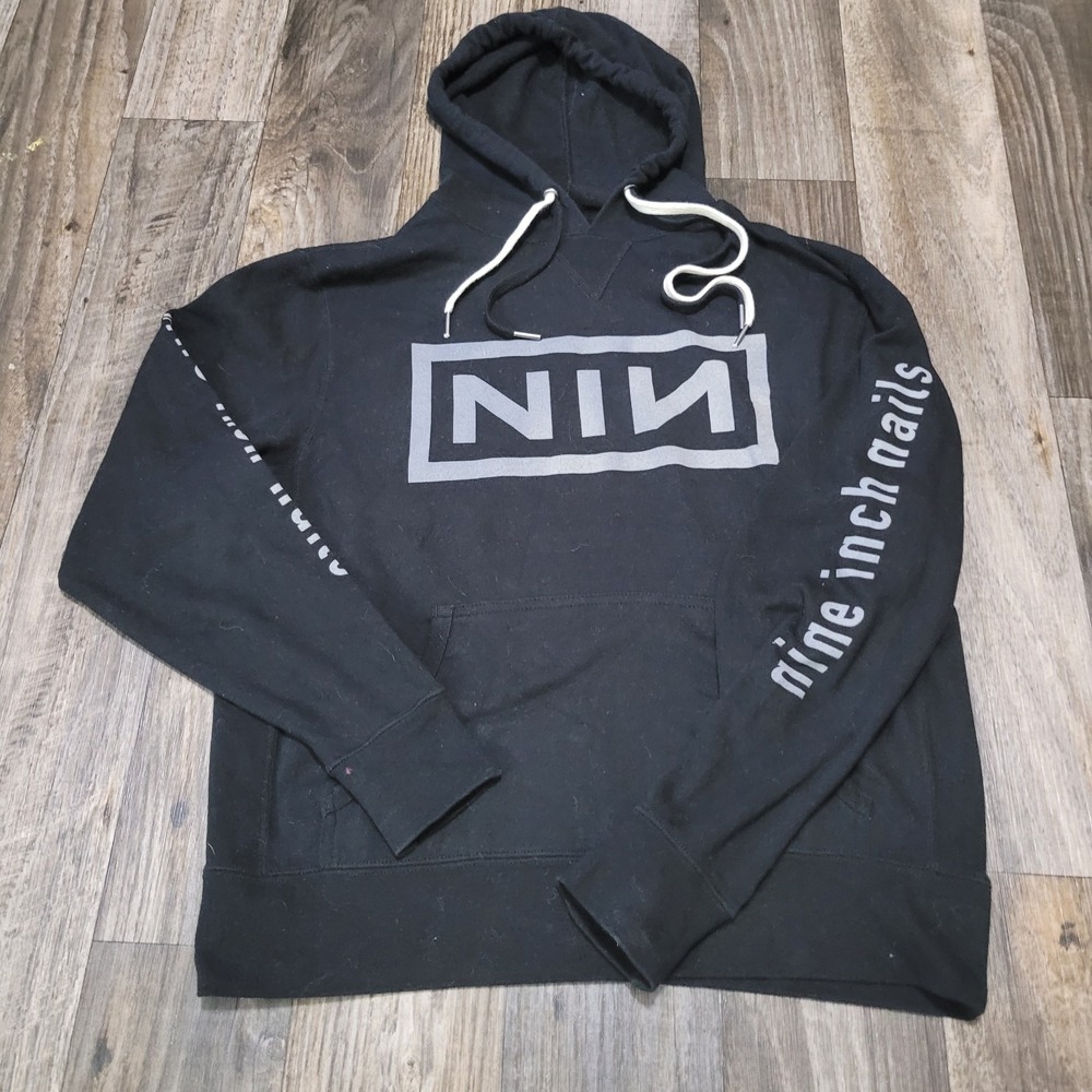 Nine Inch Nails Hoodie Unisex Small Black Pullover Long Sleeve Thumb Slits